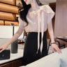 Lace-up Ruffled Short-sleeve Blouse For Women